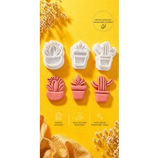 Tilekey Seramik Kaktüs & Sukulent Mini Hamur Şekillendirici Seti 3’lü – Saksılı Kurabiye & Şeker Hamuru Kalıbı