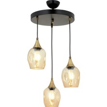 Avonni AV-65234-3T-BSY Siyah Boya Modern Avize E27 Metal Cam H: 75 cm, Ø: 40 cm
