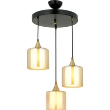 Avonni AV-65233-3T-BSY-B Siyah Boya Modern Avize E27 Metal Cam H: 71 cm, Ø: 40 cm