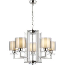 Avonni AV-4285-5K Krom Kaplama Modern Avize E27 Metal Cam H: 90 cm, Ø: 70 cm