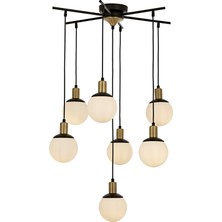 Avonni AV-1838-7BSY Siyah Boya Modern Avize E27 Metal Cam H: 110 cm, Ø: 70 cm