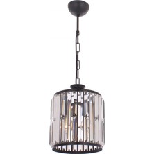 Avonni AV-1667-1BSY Siyah Boya Modern Avize E27 Metal Kristal H: 70 cm, Ø: 20 cm