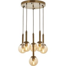 Avonni AV-1781-6ET Eskitme Kaplama Modern Avize E27 Metal Cam H: 90 cm, Ø: 50 cm