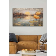 Lona Sanat Gün Batımı Lotus Çiçekler Yağlı Boya Efektli Kanvas Tablo Salon Oturma Yatak Odası Ofis Antre 0179