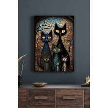 Lona Sanat Kedi Ailesi Temalı Dekoratif Hd Baskı Kanvas Tablosu Hd Dijital Baskı Dikey Kanvas Tablo