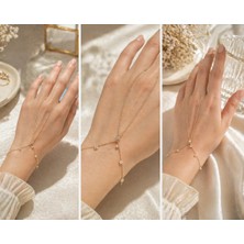 Bymiel Zarif Taş Detaylı Gold Gold Şahmeran Bileklik (El Zinciri)