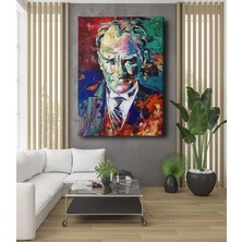 Lona Sanat Dekor Ofisi Yağlı Boya Görünümlü Mustafa Kemal Atatürk Portresi Dekoratif Kanvas Tablo