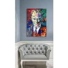 Lona Sanat Yağlı Boya Efektli Mustafa Kemal Atatürk Portresi