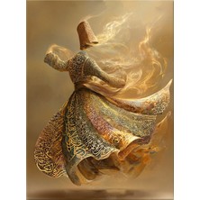 Lona Sanat Altın Detaylı Semazen Kanvas Tablo – Hat Sanatı Sufi Derviş Modern Dekoratif Duvar Tablosu