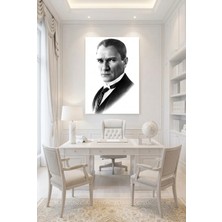 Lona Sanat Siyah Beyaz Atatürk Tablosu Çerçevesiz Duvar Dekoru