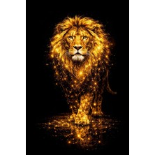 Lona Sanat Gold Aslan Tablo – Siyah Arka Plan Lüks Kanvas – Modern Salon Duvar Dekoru – Premium Aslan Tasarım