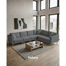 Velura Home & Living Armin Akıllı 6 Modül Köşe Koltuk Takımı & Modüler Yataklı Köşe Takımı - Kadife - Koyu Gri