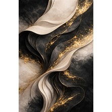 Lona Sanat Siyah Altın Mermer Görünümlü Soyut Kanvas Tablo – Modern Lüks Black Gold Duvar Tablosu