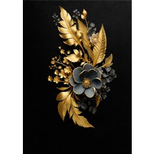 Lona Sanat Siyah Gold Çiçek Tablo – Lüks Modern Kanvas Duvar Tablosu