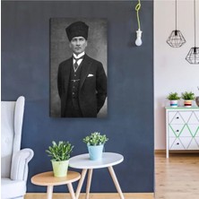 Lona Sanat Siyah ve Beyaz Atatürk Portresi Kanvas Tablo %100 Polyester 70 x 100 Dekoratif Tasarım