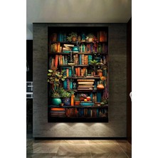 Lona Sanat Du To Özel Tasarım Kütüphanedeki Kitaplar ve Çiçekler Kanvas Tablo