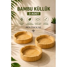 Penthouse Yuvarlak Doğal Bambu Küllük 4 Yuvalı Dayanıklı ve Şık Masaüstü Küllük 9,5 cm