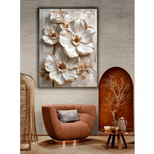 Lona Sanat Krem Beyaz Kabartma Görünümlü Dekoratif Kanvas Tablo %100 Polyester 40 x 60
