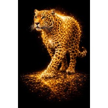 Lona Sanat Gold Leopar Tablo – Siyah Arka Plan Lüks Kanvas – Modern Duvar Dekoru – Premium Tasarım
