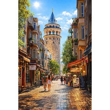 Lona Sanat 👉 Galata Kulesi Tablo – Istanbul Sokak Manzarası Romantik Duvar Dekoru