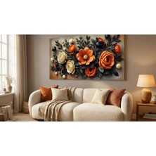 Lona Sanat Turuncu & Krem Çiçek Kanvas Tablo – Modern Salon Duvar Dekoru | Kabartma Görünümlü Premium Canvas