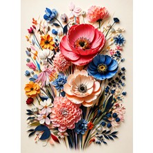Lona Sanat Kabartma Görünümlü Renkli Çiçek Kanvas Tablo | 3D Etkili Modern Floral Duvar Tablosu | Çerçevesiz Premium Baskı