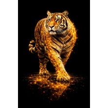 Lona Sanat Gold Kaplan Tablo – Siyah Arka Plan Lüks Kanvas – Modern Duvar Dekoru – Premium Kaplan Tasarım