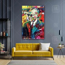 Lona Sanat Yağlı Boya Efektli Mustafa Kemal Atatürk Portresi Karizma Gözlük Soyut Dikey Kanvas Tablo