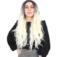 Colezium Fiber Sen Uzun Su Daası Peruk / Açık Siyah / Platin Ombreli