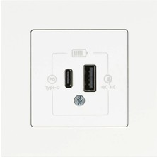 Günsan Elektrik Günsan Eqona Beyaz Şarj Prizi 20W QC3.0 PD Type-C + USB Çift Çıkışlı