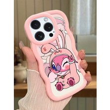 HONTINGA iPhone 14 Pro Max Uyumlu Kılıfı Düşüme Önleyici Basitlik Anti Düşme Darbeye Dayanıklı Basit Pembe Yumuşak Silikon Telefon Kılıfı Stitch Desen K9-0093