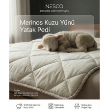Nesco %100 Merinos Kuzu Yünü Yatak Pedi, Organik Yatak Koruyucu, Yıkanabilir Yün Yatak Pedi, Doğal Konfor