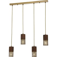 Avonni AV-1830-4EY Eskitme Kaplama Modern Avize E27 Metal Ahşap H: 110 cm, WxD: 80x9 cm