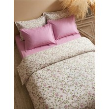 Nesco %100 Pamuk Tek Kişilik Nevresim Takımı 160X220 cm Lastikli Çarşaflı Pembe Çiçek Desenli