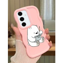HONTINGA Samsung Galaxy S24 Fe Uyumlu Kılıfı Düşüme Önleyici Basitlik Anti Düşme Darbeye Dayanıklı Basit Pembe Yumuşak Silikon Telefon Kılıfı Ayı Desen K9-0096