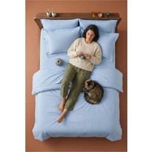 Nesco Açık Mavi Battal Boy %100 Pamuk Nevresim Takımı 220X240 Nevresim 180X200 Çarşaf 4 Yastık Kılıfı