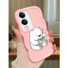 HONTINGA Vivo Y19E Uyumlu Kılıfı Düşüme Önleyici Basitlik Anti Düşme Darbeye Dayanıklı Basit Pembe Yumuşak Silikon Telefon Kılıfı Ayı Desen K9-0096