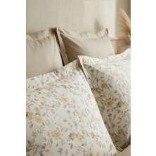 Nesco %100 Pamuk Battal Boy Nevresim Takımı 220X240 cm Lastikli Çarşaflı Sarı Çiçek Desenli Bej