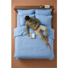 Nesco Mavi Battal Boy %100 Pamuk Nevresim Takımı 220X240 Nevresim 180X200 Çarşaf 4 Yastık Kılıfı