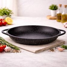 Lavonni Döküm Gözleme Tavası 36 cm Siyah Granit Yapışmaz Taban Özelliği ile Tek Parça