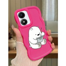 HONTINGA Vivo Y02S Uyumlu Kılıfı Düşüme Önleyici Basitlik Anti Düşme Darbeye Dayanıklı Basit Kırmızı Yumuşak Silikon Telefon Kılıfı Ayı Desen K9-0096