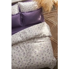 Nesco %100 Pamuk Battal Boy Nevresim Takımı 220X240 cm Lastikli Çarşaflı Çiçek Desenli Mor