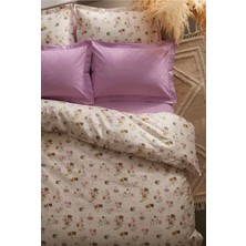 Nesco Çift Kişilik %100 Pamuk Nevresim Takımı 200X220 Çiçek Desenli Nevresim + Düz Lila Çarşaf