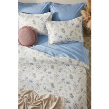 Nesco %100 Pamuk Tek Kişilik Nevresim Takımı 160X220 cm Lastikli Çarşaflı Mavi Çiçek Desenli