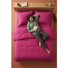 Nesco Fuşya Çift Kişilik %100 Pamuk Nevresim Takımı 200X220 Nevresim 160X200 Çarşaf 4 Yastık Kılıfı