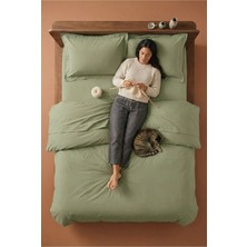 Nesco Haki Yeşil Tek Kişilik %100 Pamuk Nevresim Takımı 160X220 Nevresim 100X200 Çarşaf 2 Yastık Kılıfı