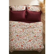 Nesco Mercan Çiçek %100 Pamuk 160X200 Tek Kişilik Nevresim Takımı + Lastikli Bordo Çarşaf + 2 Yastık