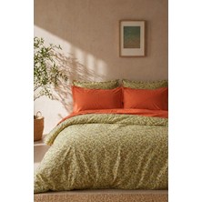 Nesco Yeşil Çiçek %100 Pamuk 160X200 Tek Kişilik Nevresim Takımı + Lastikli Turuncu Çarşaf + 2 Yastık