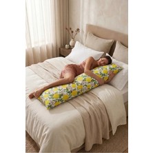 Nesco Limon Desenli Büyük Boy Içi Dolu Uzun Yastık 50X120 cm %100 Pamuk Dolgulu Hamile Yan Yatış Yastığı