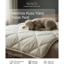 Nesco %100 Merinos Kuzu Yünü Yatak Pedi, Organik Yatak Koruyucu, Yıkanabilir Yün Yatak Pedi, Doğal Konfor